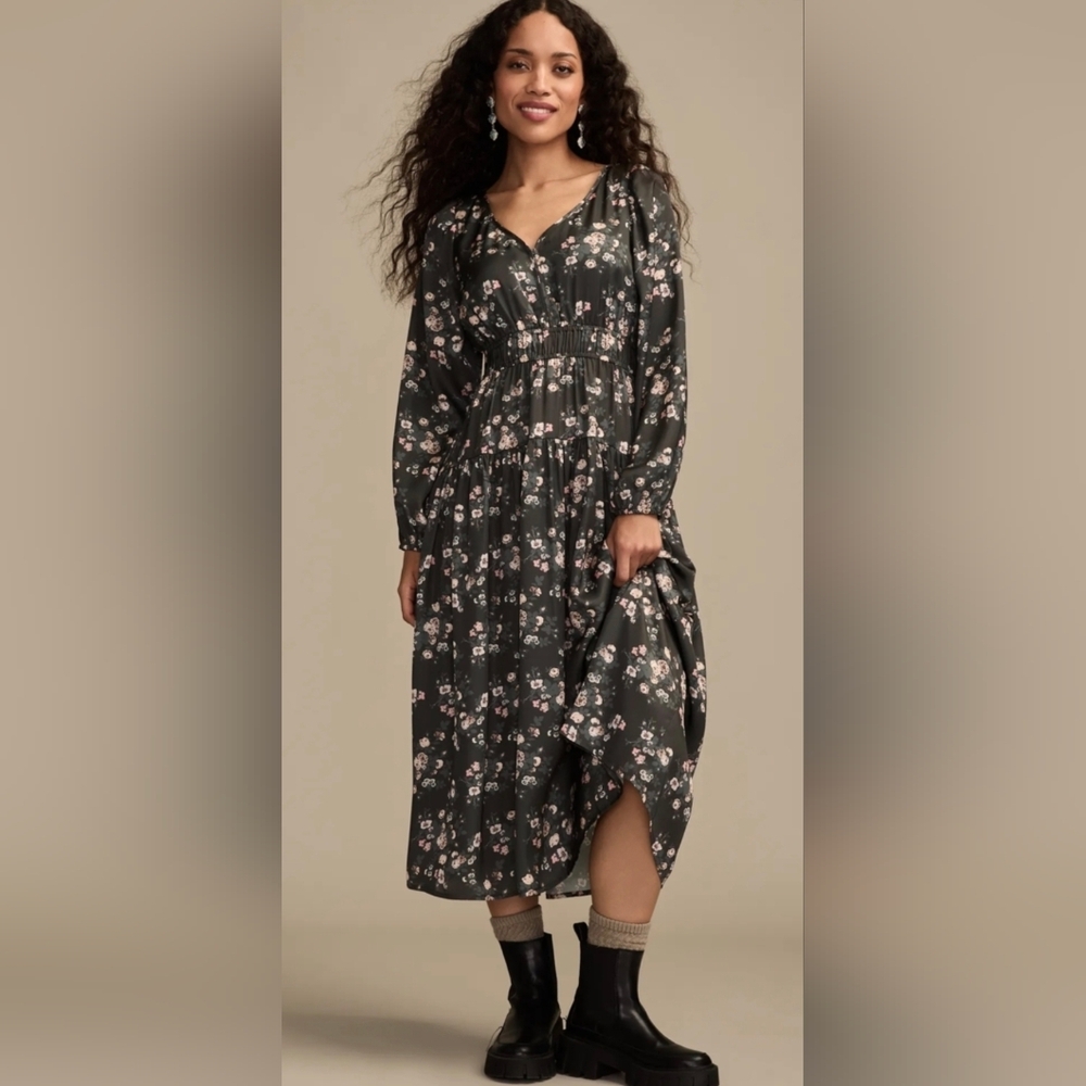 Lucky Brand.Long sleeve floral midi dress